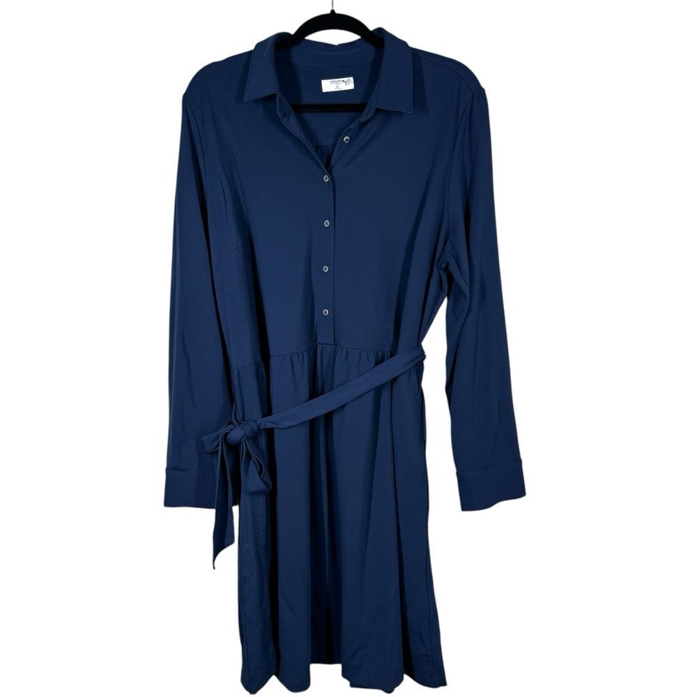 Untuckit Frances Shirt Dress Navy Blue Button Front Long Sleeve Collar Size XL
